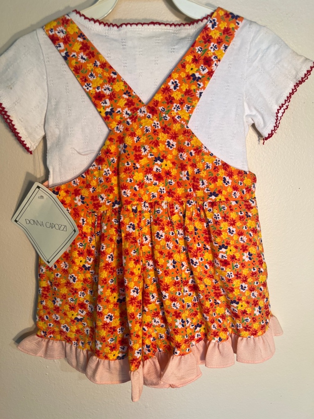 Donna Capozzi Bright Orange Floral Vintage Romper. 2T - Picture 9 of 11